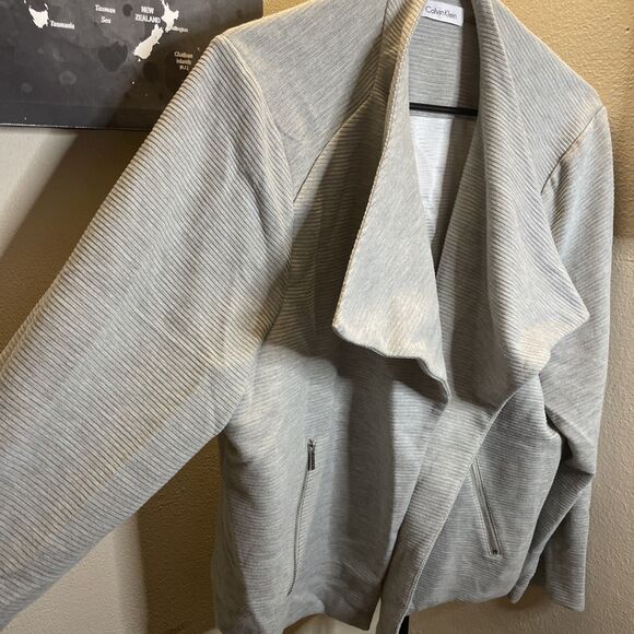 Calvin Klein Textured Knit Jacket Drape Open Front Topper Gray Size Unknown - Picture 4 of 6